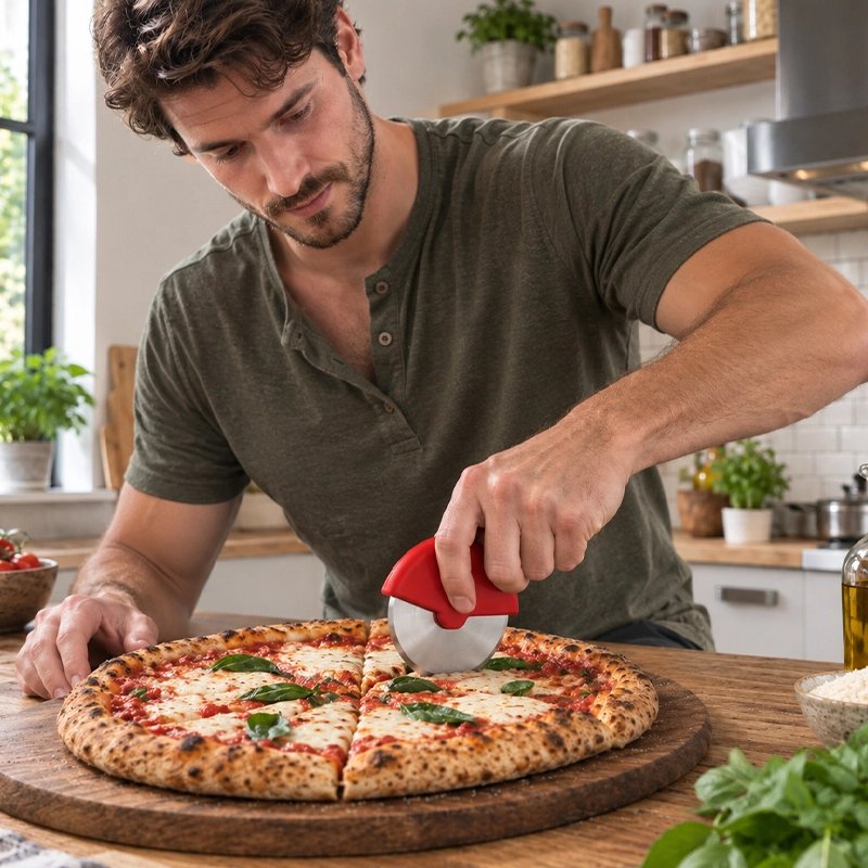 Couteau à pizza conception compacte adaptée à une prise en main confortable