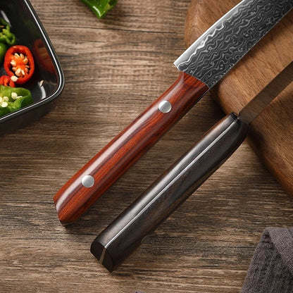 couteau d office manche en bois rouge et noir