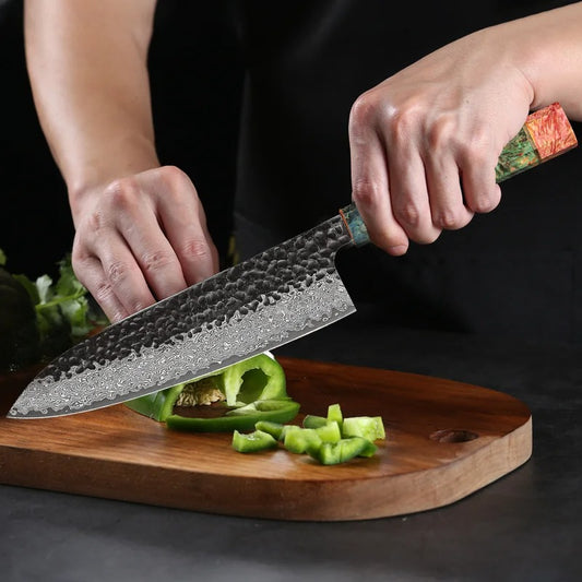 couteau en damas tranche legume