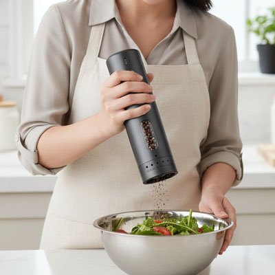 Moulin à poivre électrique​ sur salade