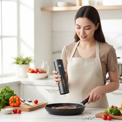 Moulin à poivre électrique​ sur viande