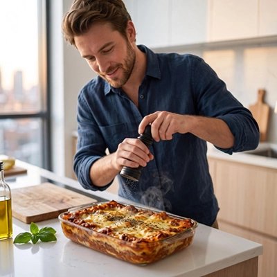 Moulin à poivre sur lasagne