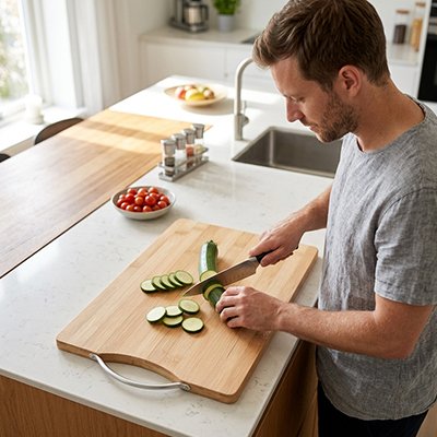 Planche à découper bois coupe concombre
