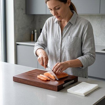 Planche à découper bois coupe poisson